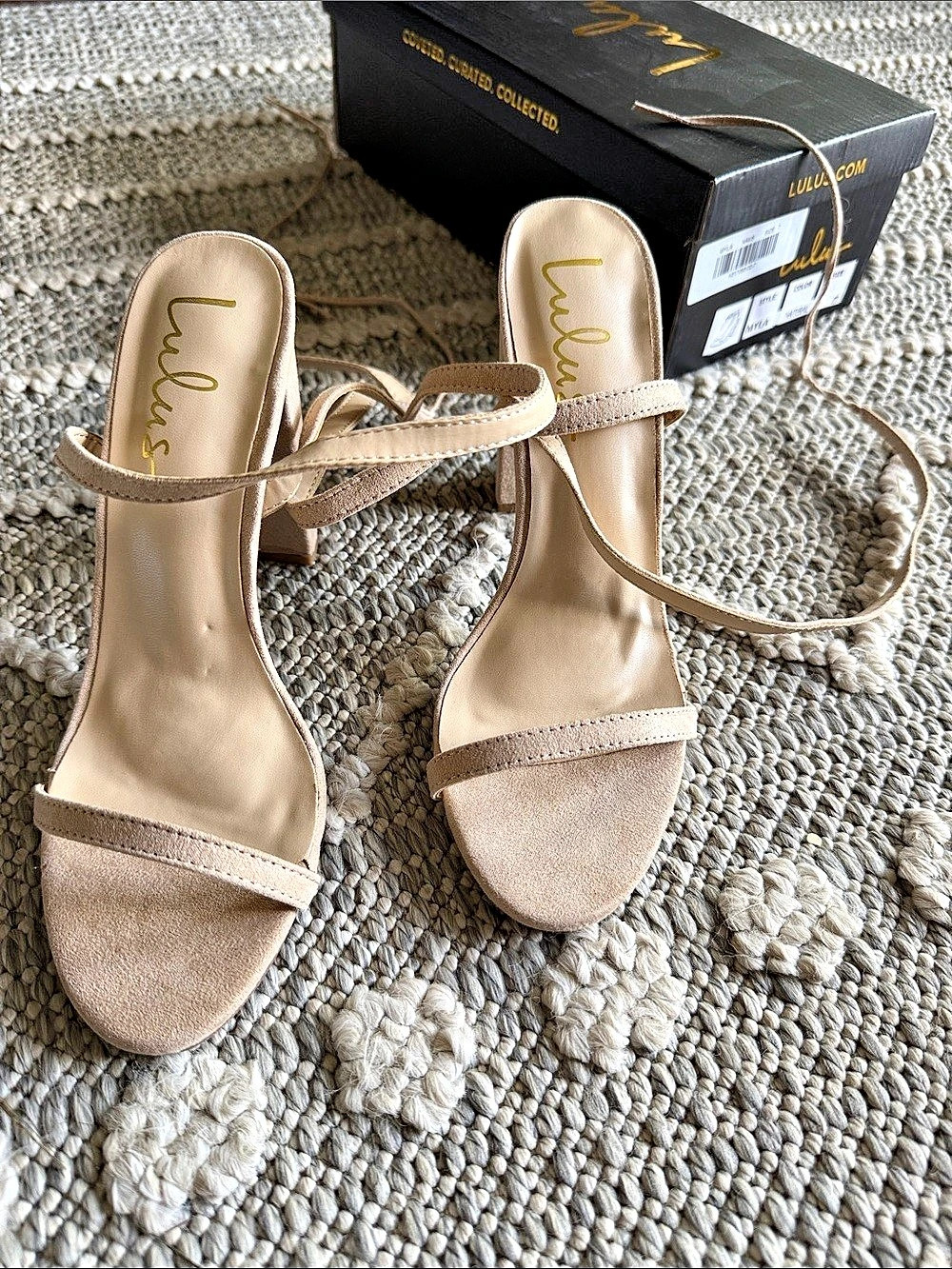 Lulus Strappy Block Heel Sandals in Beige Like New